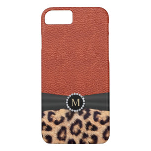 Modern Leopard Print Red Leather Monogram Case-Mate iPhone Case