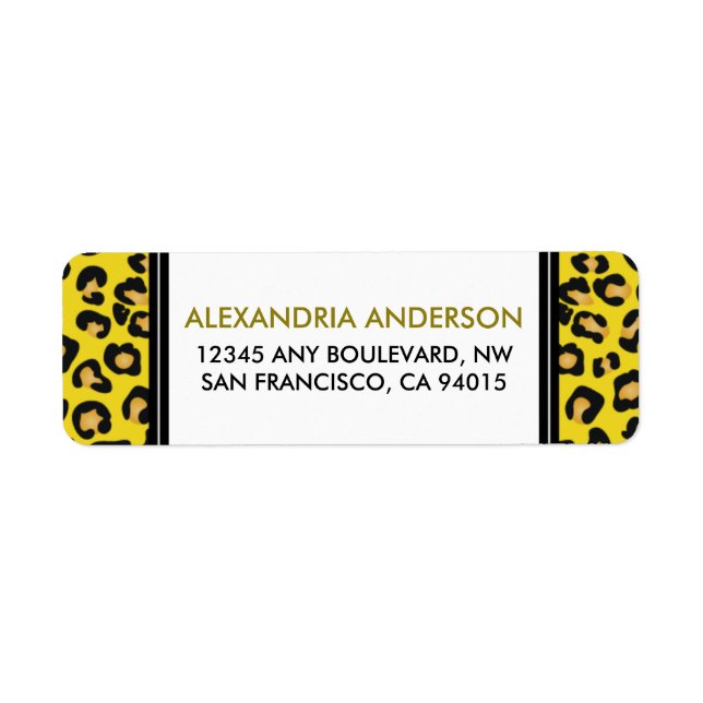 Modern Leopard Print Return Address Label (yellow) (Front)