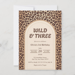 Modern Leopard Print Wild & Three 3rd Birthday Invitation