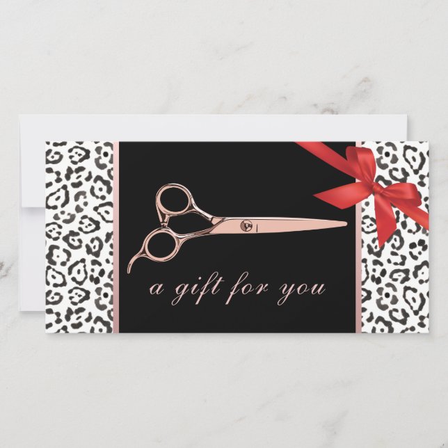 Modern Leopard Rose Gold Scissor Gift Certificates (Front)