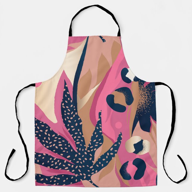 Modern Leopard Skin, Exotic Floral. Apron (Front)