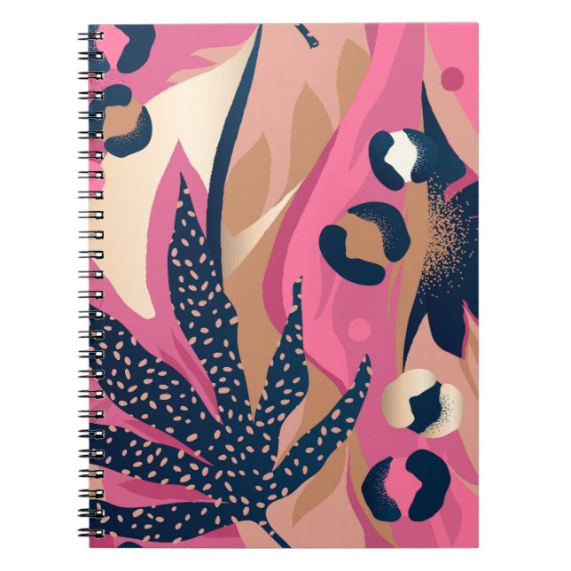 Modern Leopard Skin, Exotic Floral. Notebook (Front)