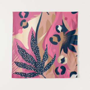Modern Leopard Skin, Exotic Floral. Tapestry