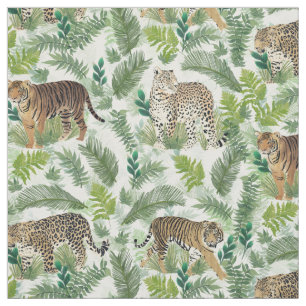 Modern Leopards Tigers Jungle Plants Fabric