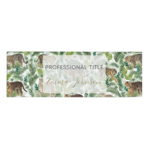 Modern Leopards Tigers Jungle Plants Name Tag