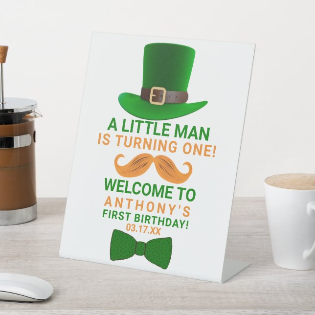 Modern Leprechaun St. Patrick's Any Age Birthday Pedestal Sign (In SItu)