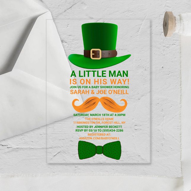 Modern Leprechaun St. Patrick's Day Baby Shower Acrylic Invitations (Creator Uploaded)