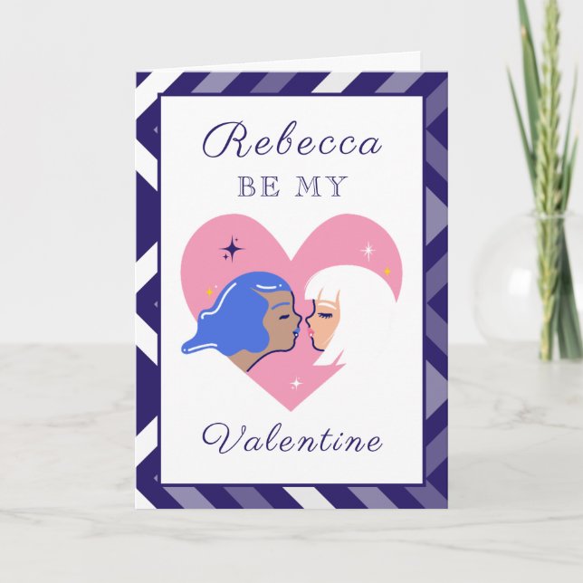 Modern Lesbian Couple LGBTQ Valentine's Day Cute   Holiday Card (Front)