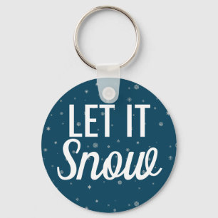 Modern let it snow blue with snowflakes key ring