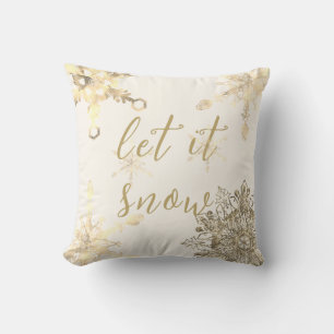 Modern Let it Snow Golden Sparkling Snowflakes Cushion