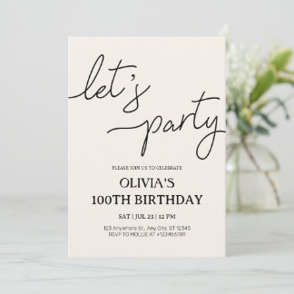 Modern Let’s Party 100th Birthday Invitation