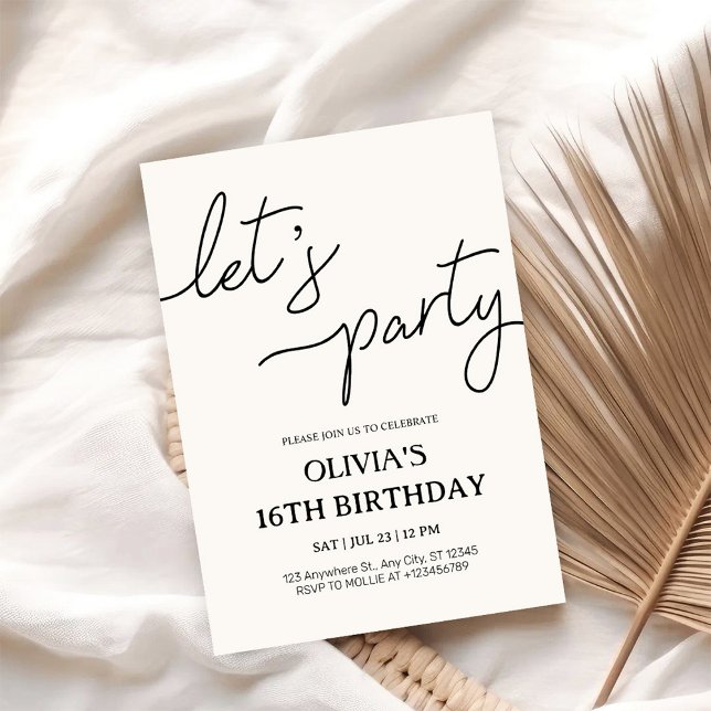 Modern Let’s Party 16th Birthday Invitation (Creator Uploaded)