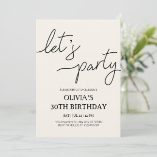 Modern Let’s Party 30th Birthday Invitation