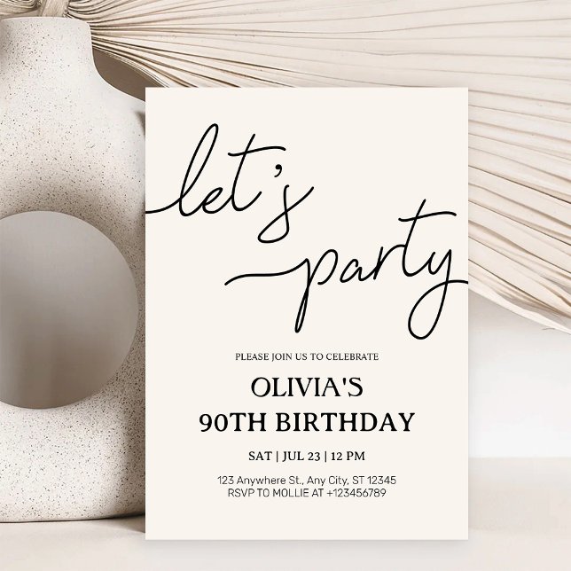 Modern Let’s Party 90th Birthday Invitation (Creator Uploaded)