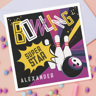 Modern Let's Strike Up Colourful Pink Bowling Part Napkin