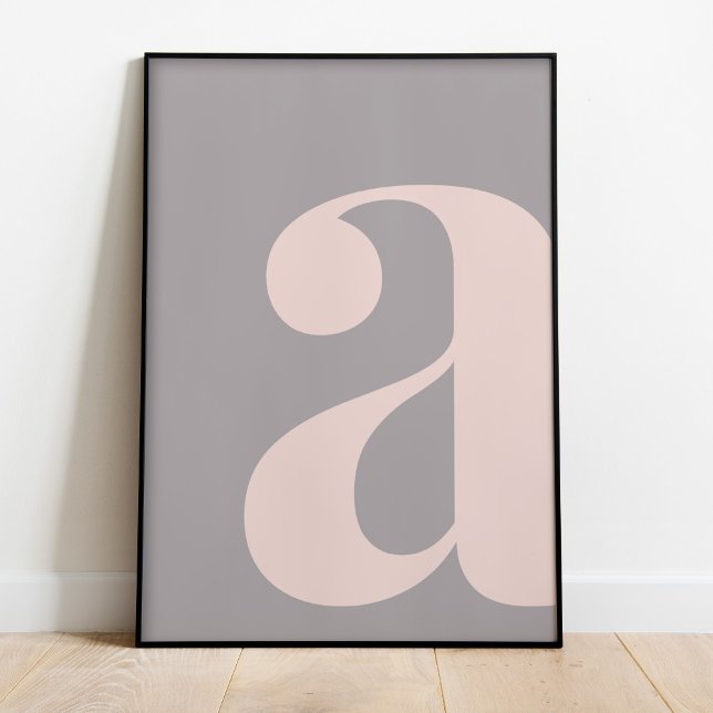 Modern Letter A Poster (Modern Grey and Blush Letter A Poster iin a black frame.)