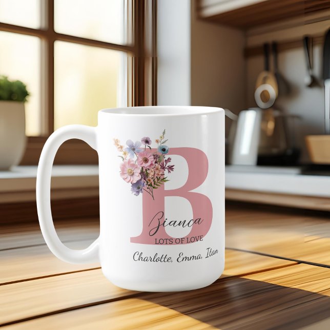 Modern Letter B Floral – Personalised with Names Coffee Mug (Creator Uploaded)