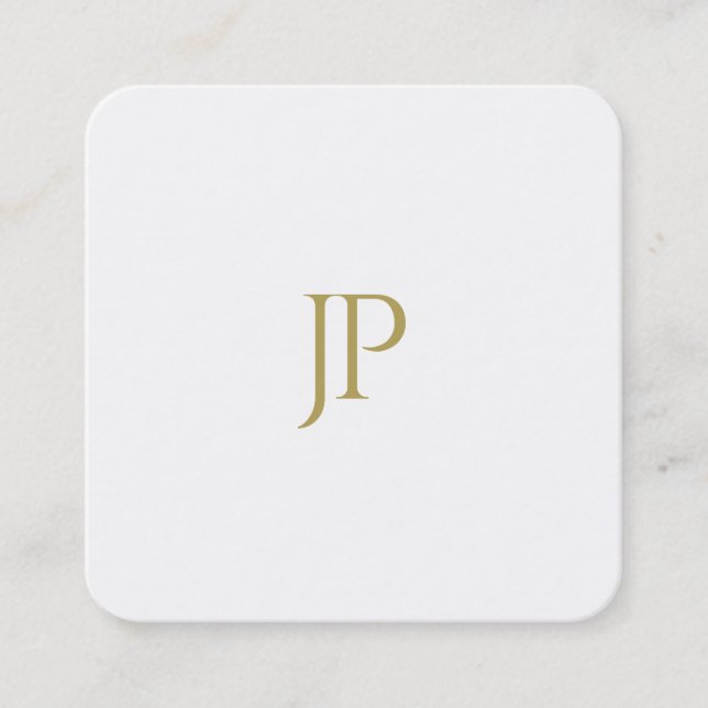 Modern Letter Minimalist Template Gold Monogram Square Business Card (Front)