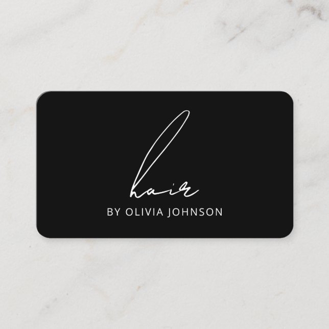 Modern Lettered Script Hair Stylist Business Card (Front)