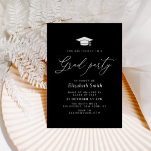 modern lettering black grad party invitation