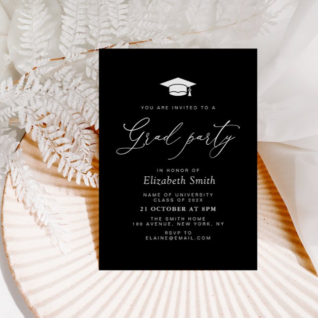 modern lettering black grad party invitation (Creator Uploaded)