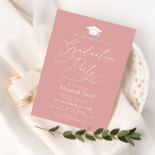 modern lettering dusty rose graduation party invitation