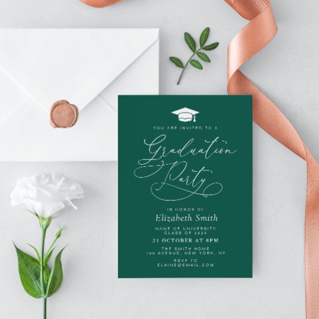 modern lettering green graduation party invitation (Creator Uploaded)