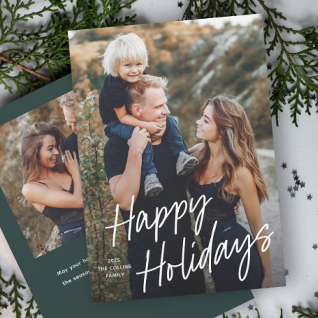 Modern Lettering Happy Holidays 2 Photo  Holiday Card (Modern Hand Lettering 2 Photo  Holiday Card.)