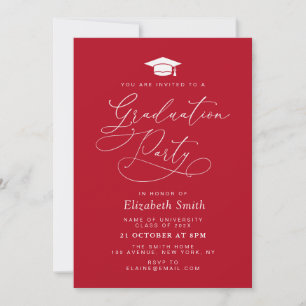 modern lettering red graduation party invitation