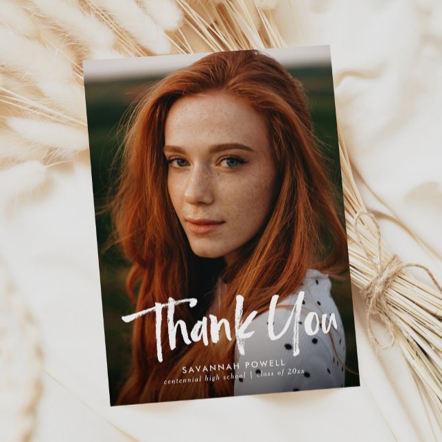 Modern Lettering Simple 3 Photo Graduation Thank You Card (Creator Uploaded)