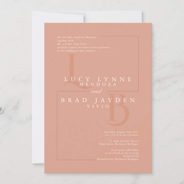 Modern letters wedding invitation Terracotta (Front)