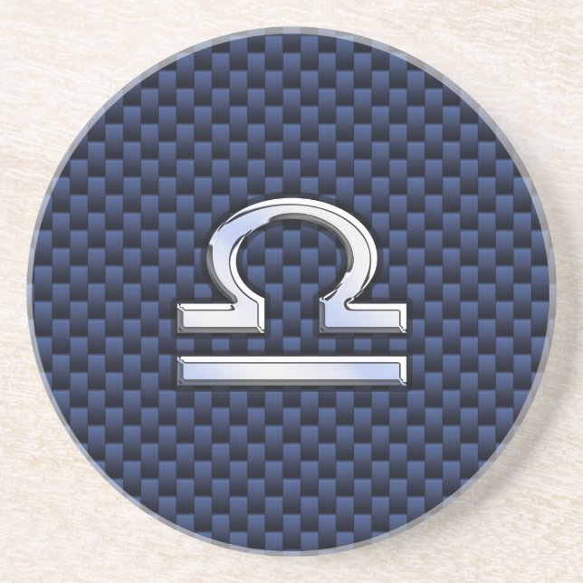 Modern Libra Sign on Navy Blue Carbon Fibre Coaster (Front)