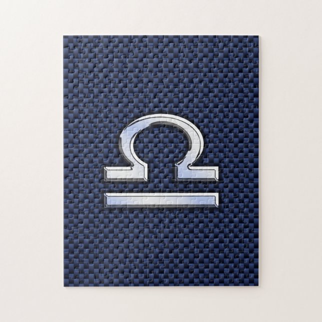 Modern Libra Sign on Navy Blue Carbon Fibre Jigsaw Puzzle (Vertical)