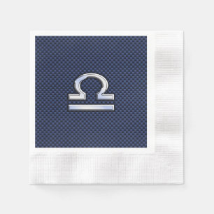 Modern Libra Sign on Navy Blue Carbon Fibre Napkin