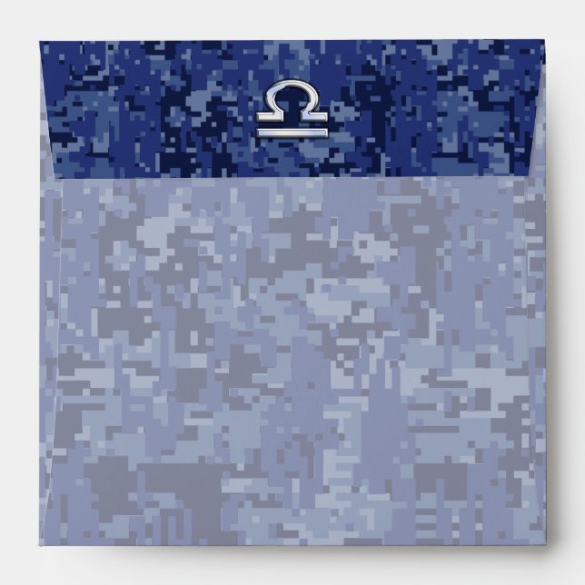 Modern Libra Zodiac Sign on blue digital camo Envelope (Back (Top Flap))