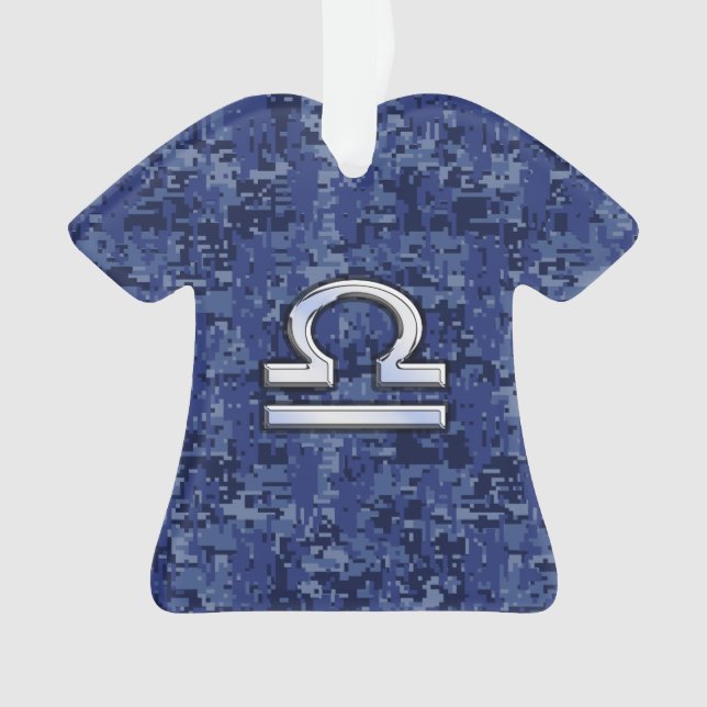 Modern Libra Zodiac Sign on blue digital camo Ornament (Front)