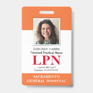Modern Licensed Practical Nurse Photo ID Badge