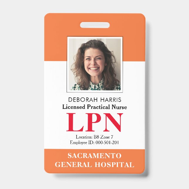 Modern Licensed Practical Nurse Photo ID Badge (Front)