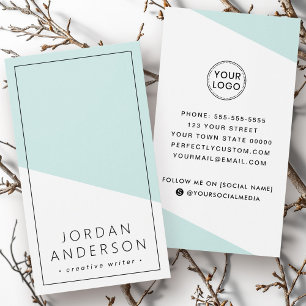 Modern light aqua blue geometric business card