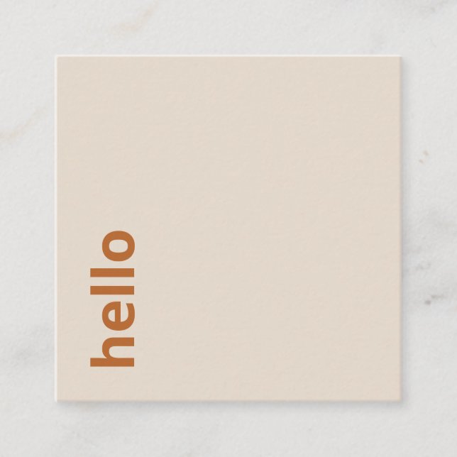 Modern light beige orange minimal hello typography square business card (Front)