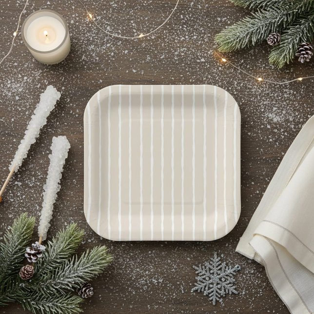  Modern Light Beige Striped Paper Plates (Creator Uploaded)