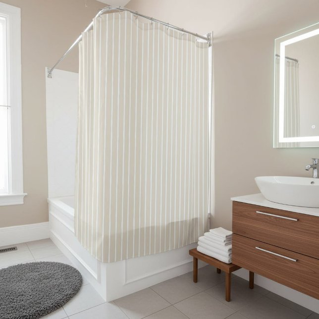  Modern Light Beige Striped Shower Curtain (Creator Uploaded)
