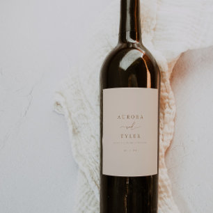 Modern Light Beige Wedding Wine Label