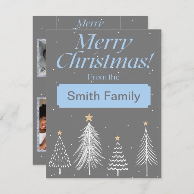 Modern Light Blue and Dark Grey Merry Christmas Holiday Card (Front/Back)