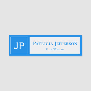 Modern Light Blue and White Professional Monogram Name Tag