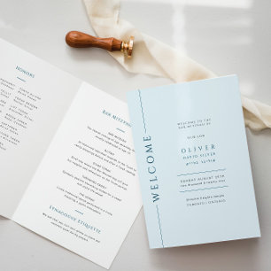 Modern Light Blue Bar Mitzvah Booklet Folded Programme