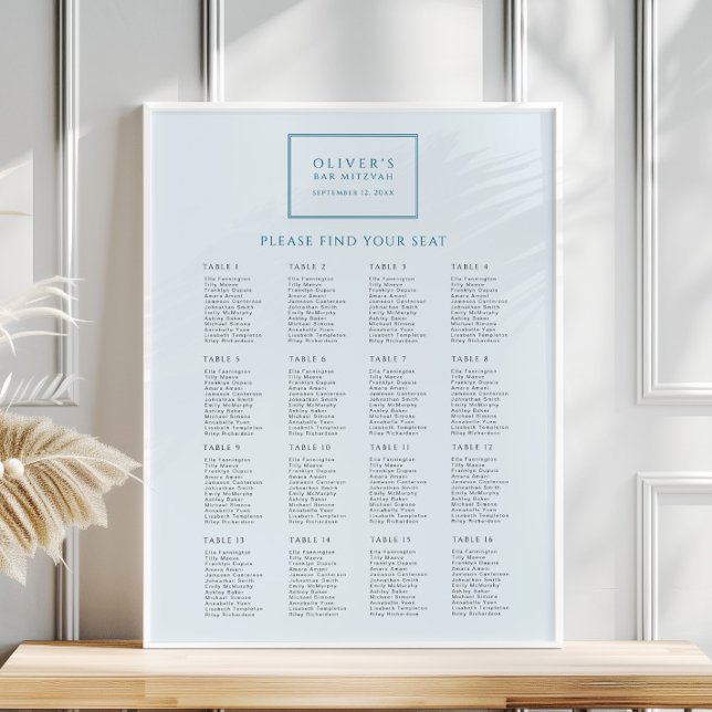 Modern Light Blue Bar Mitzvah Seating Chart Poster (Creator Uploaded)