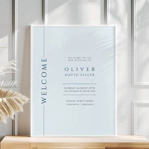 Modern Light Blue Bar Mitzvah Welcome Sign