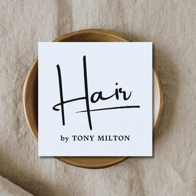 Modern Light Blue Black Bold Hairstylist Square Business Card (Creator Uploaded)