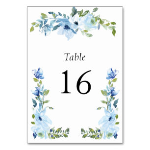 modern light blue floral frame wedding table number